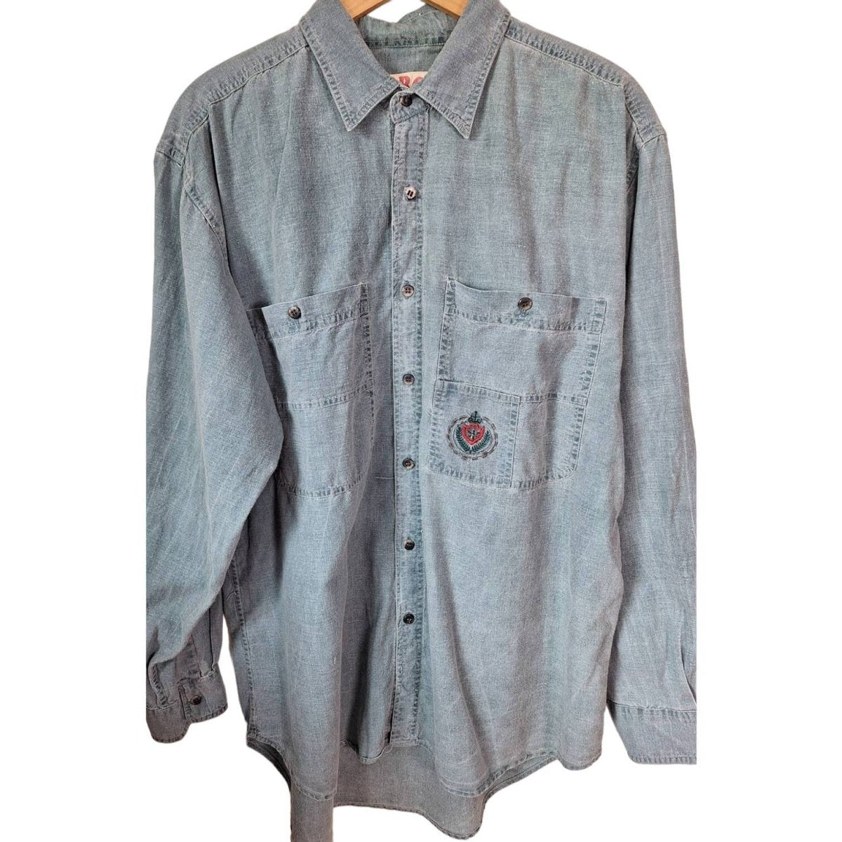 80s/90s Stonewashed Teal Cargo Shirt Men Size Large - themallvintage The Mall Vintage