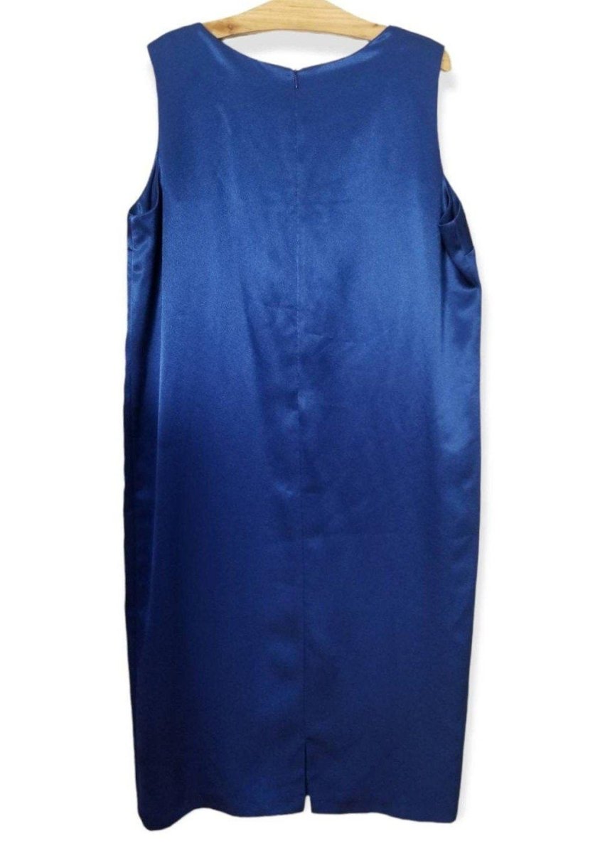 80s/90s Willi of California Electric Blue Satin Dress w/ Sheer Top Size 20 - themallvintage The Mall Vintage