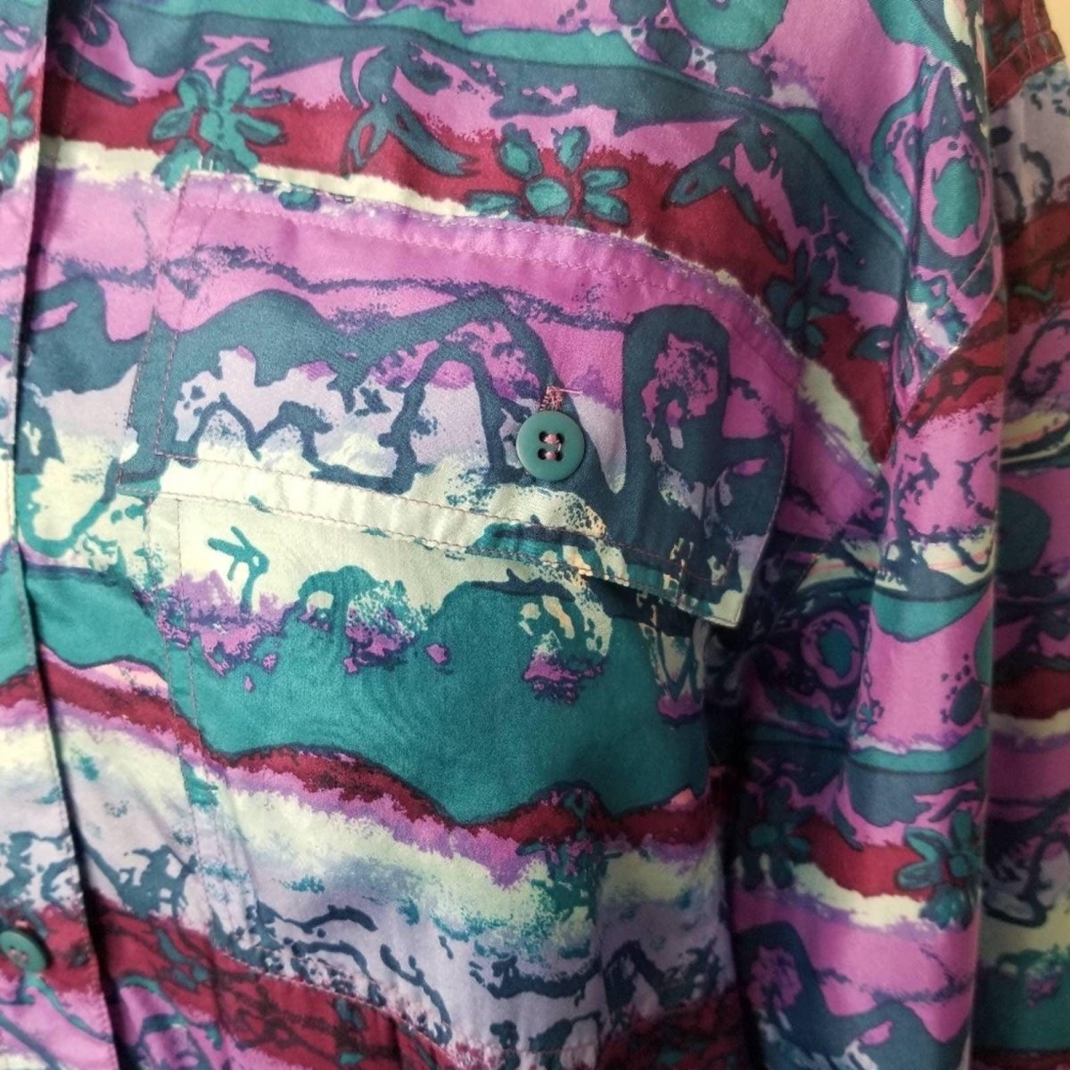 90s Carole Little Silk Oversized Watercolor Blouse - themallvintage The Mall Vintage