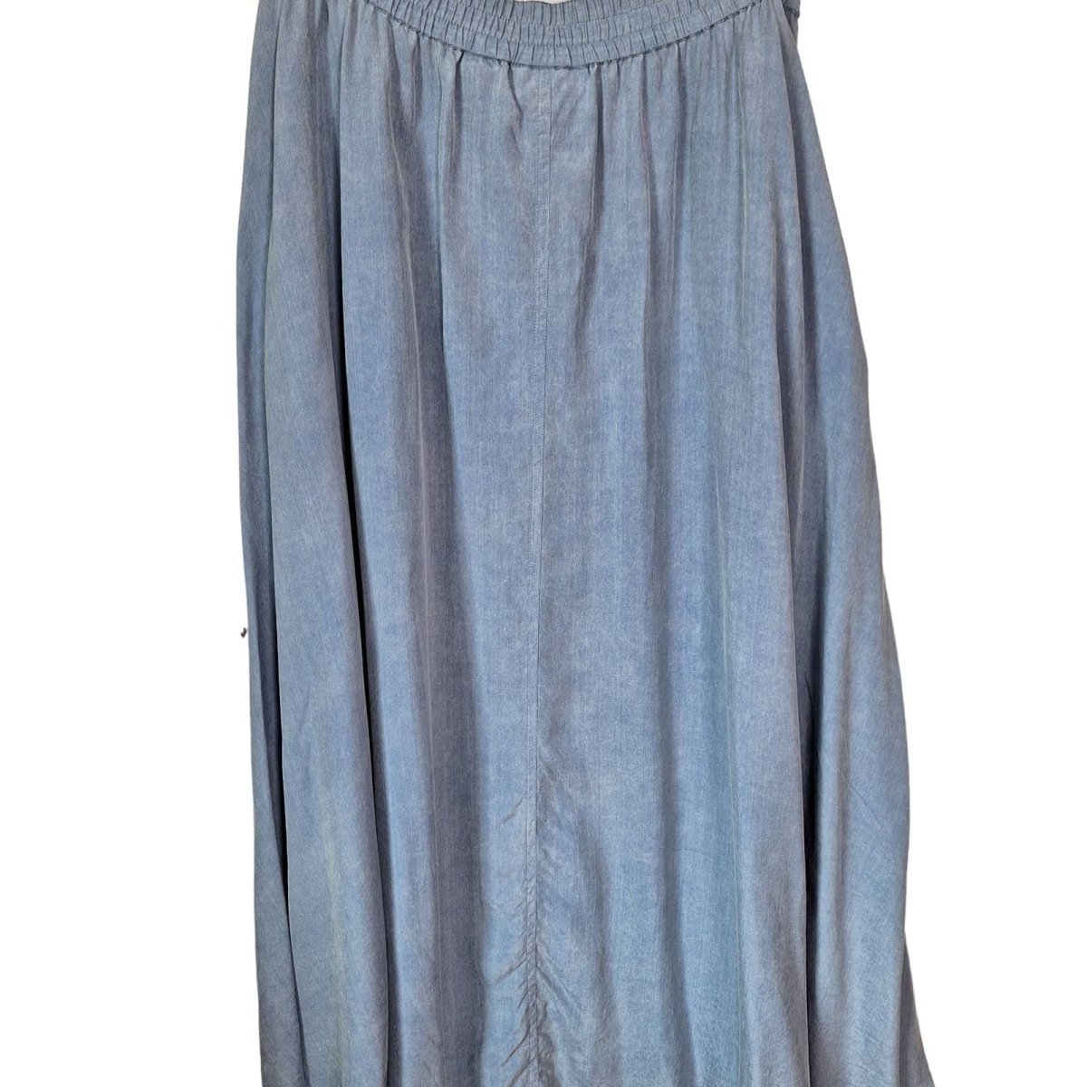 90s Chambray Silk Button Front Midi Skirt S/M Waist 28-32 - themallvintage The Mall Vintage