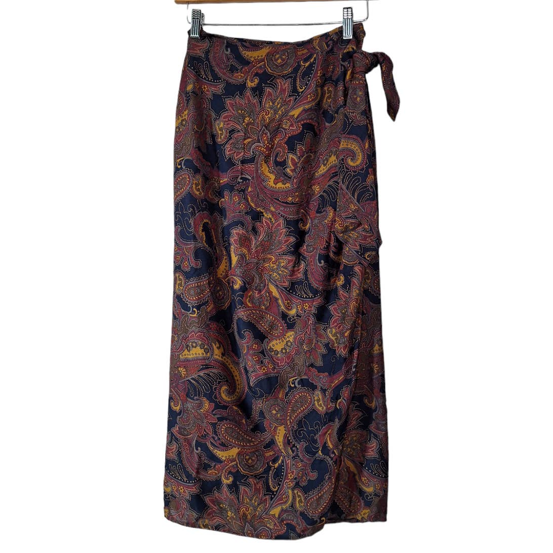 90s Donna Karen Paisley Midi Rayon Mesh Wrap Skirt Size Medium - themallvintage The Mall Vintage