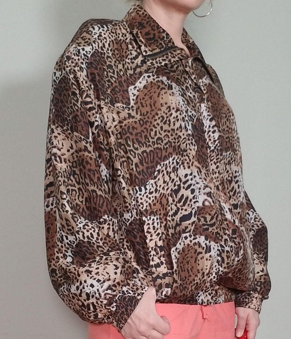 90s Silk Cheetah Bomber Large - themallvintage The Mall Vintage