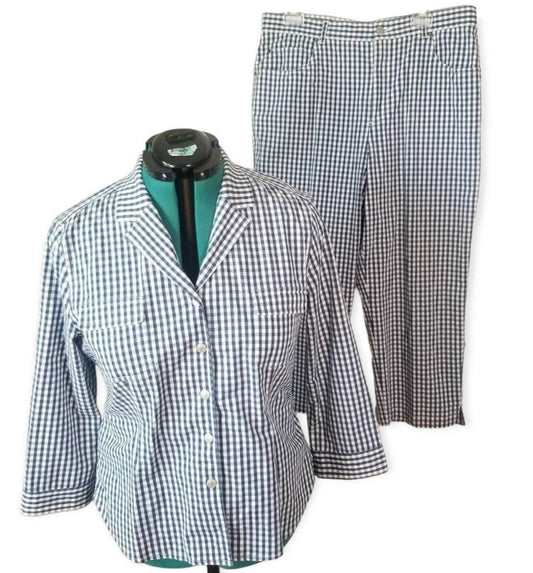 90s/Y2K Gingham Capri Pants Suit Women 16 - themallvintage The Mall Vintage