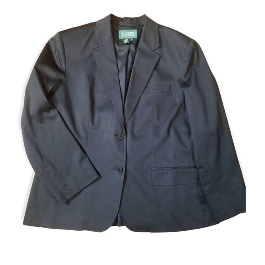 90s/Y2K Lauren Ralph Lauren Black Polished Cotton Fitted Blazer 16 - themallvintage The Mall Vintage