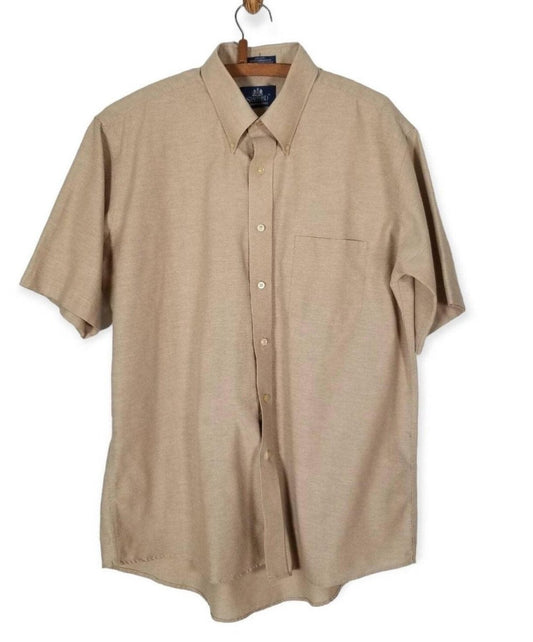 90s/Y2K Neutral Short Sleeve Button Down Shirt Neck 16.5 - themallvintage The Mall Vintage