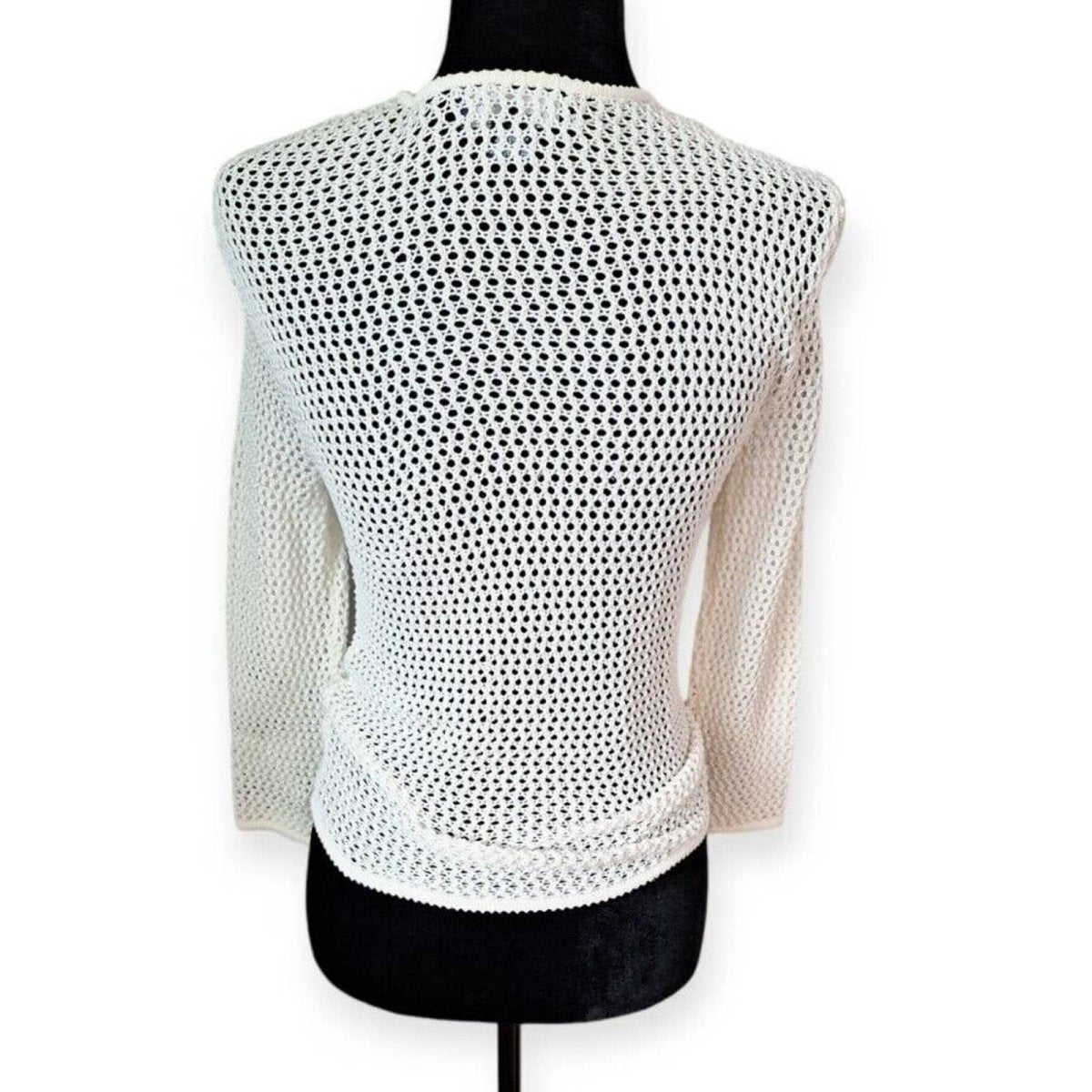 Cream Open Knit Cotton Fishnet Tie Front Cardigan Size Small - themallvintage The Mall Vintage