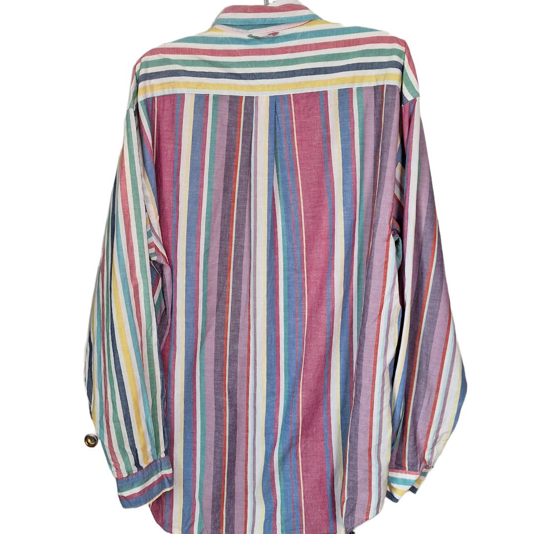 Early 90s Tommy Hilfiger Striped Button Down Shirt Men Large - themallvintage The Mall Vintage