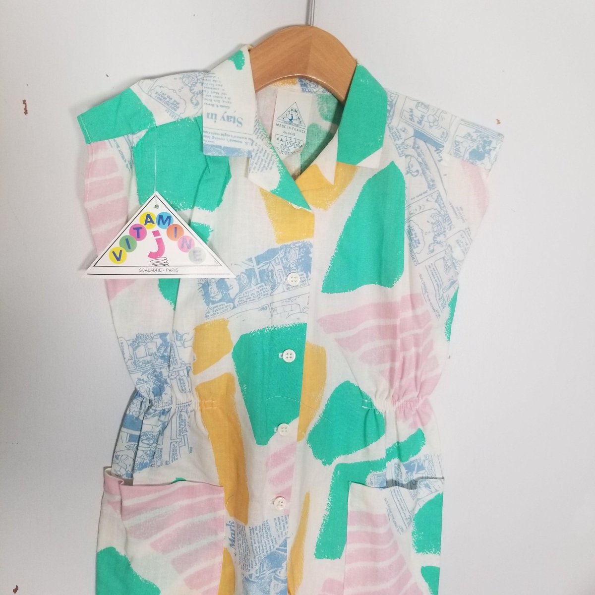 RARE 80s French Made Pastel Pop Art Comic Print Painters Jumpsuit Kids 4 - themallvintage The Mall Vintage