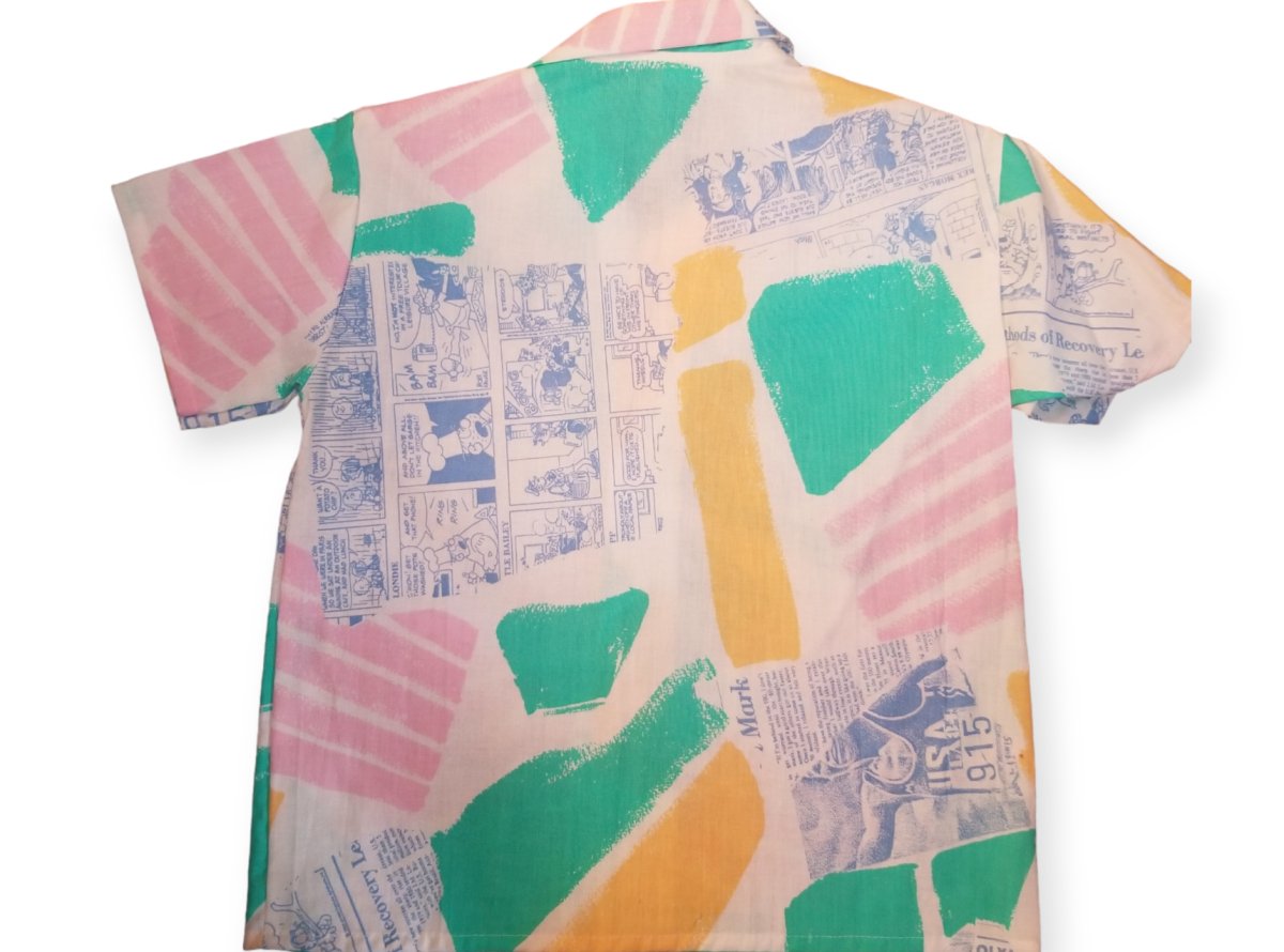 RARE French Made Pastel Pop Art Comic Print Camp Shirt Kids 5 - themallvintage The Mall Vintage