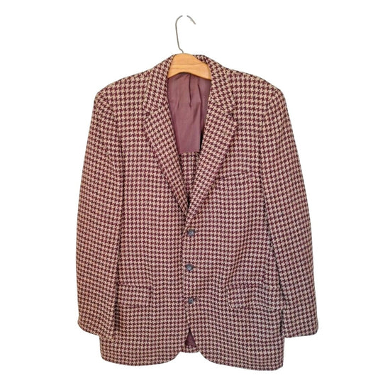 RARE Vintage 1960s Brooks Brothers Oxblood Houndstooth Check Sport Coat Men Size 38R - themallvintage The Mall Vintage