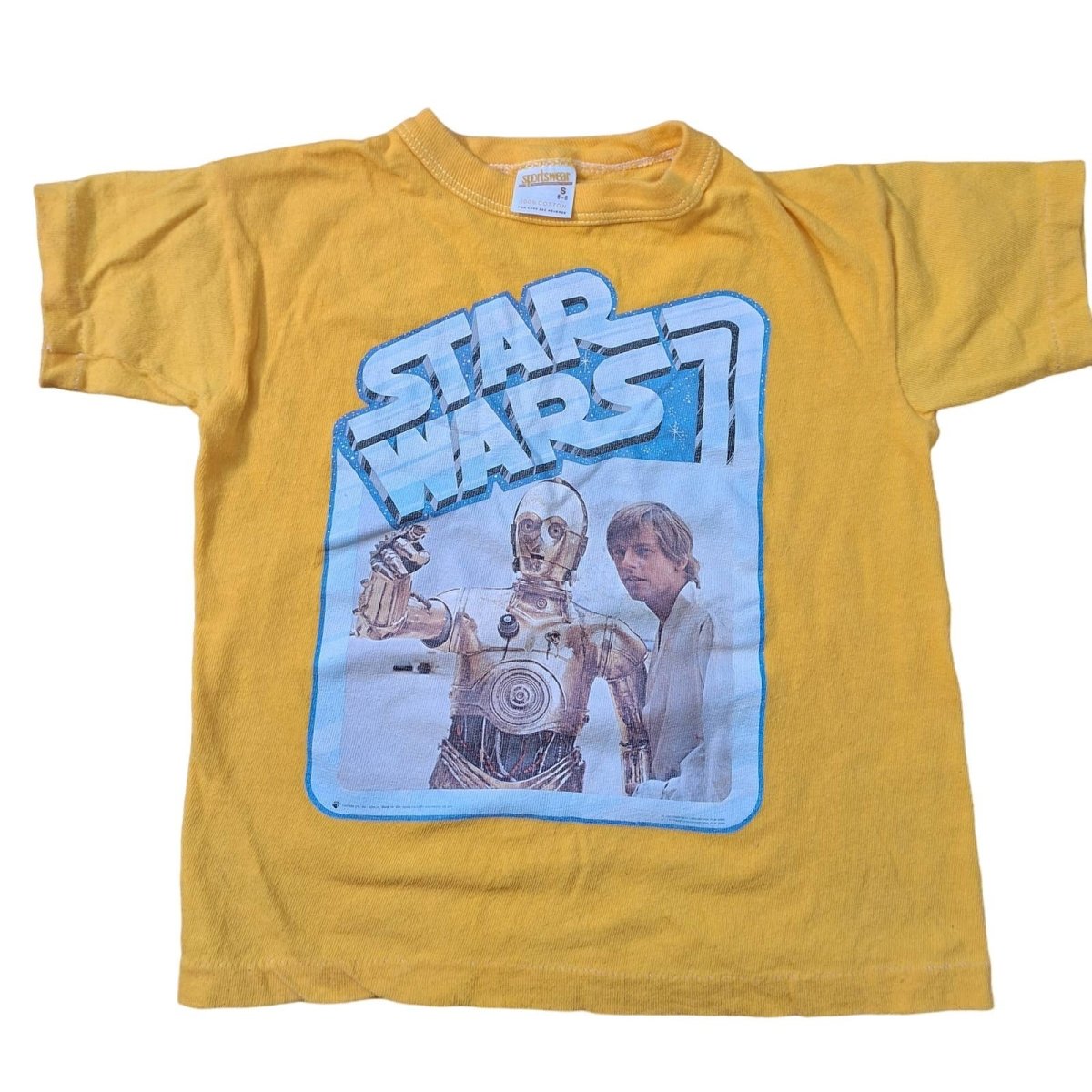 Vintage 1977 Star Wars C3PO Luke Skywalker Tee Kids Size S Chest 26" Length 15.5" - themallvintage The Mall Vintage