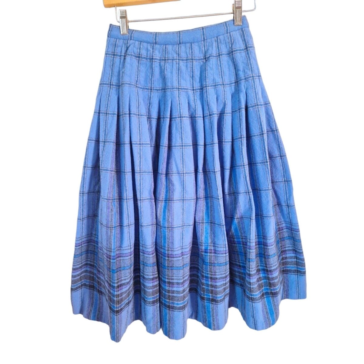 Vintage 1980s Periwinkle Plaid Pendleton Wool Skirt Women Size Small Waist 25"-26" - themallvintage The Mall Vintage