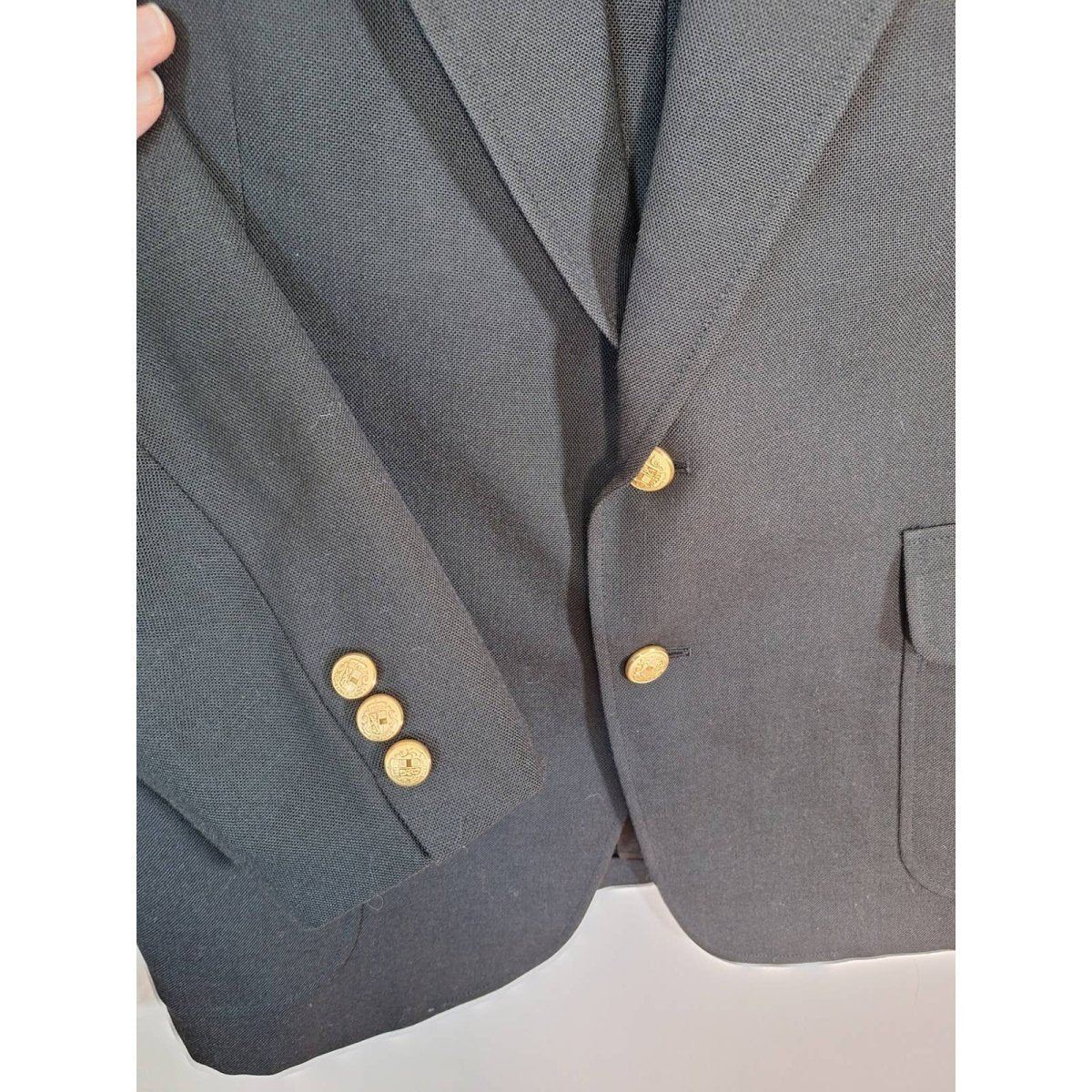 Vintage 70s Black Gold Button Sport Jacket Blazer Men's Size 40-42 Short - themallvintage The Mall Vintage