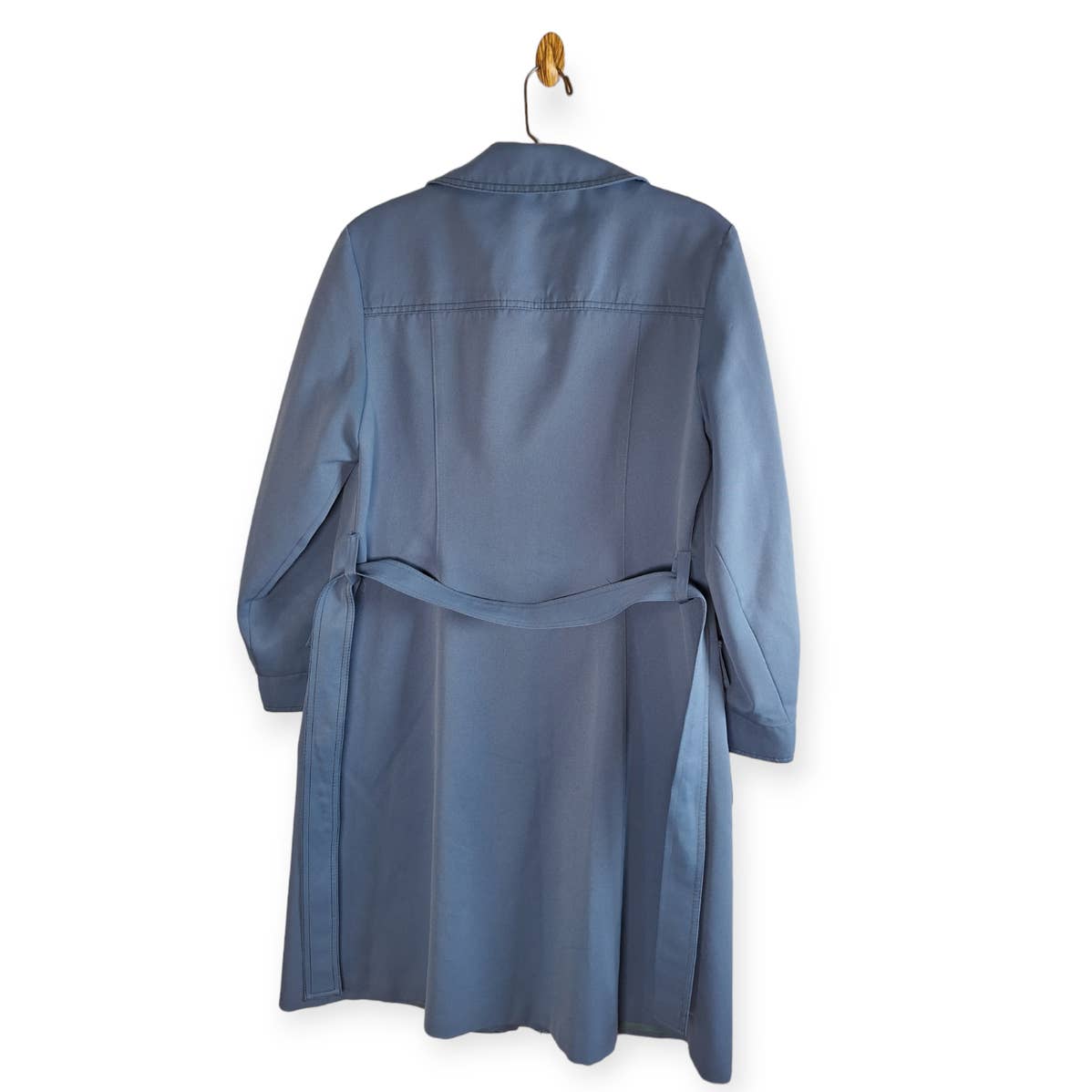 Vintage 70s Blue Polyester Trench Coat Women's Size Large 13/14 - themallvintage The Mall Vintage