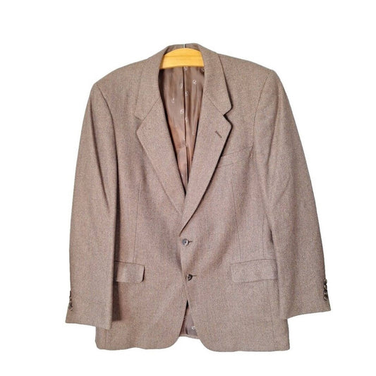 Vintage 70s Christian Dior Beige Wool Herringbone Sport Coat Men Size 44 - themallvintage The Mall Vintage