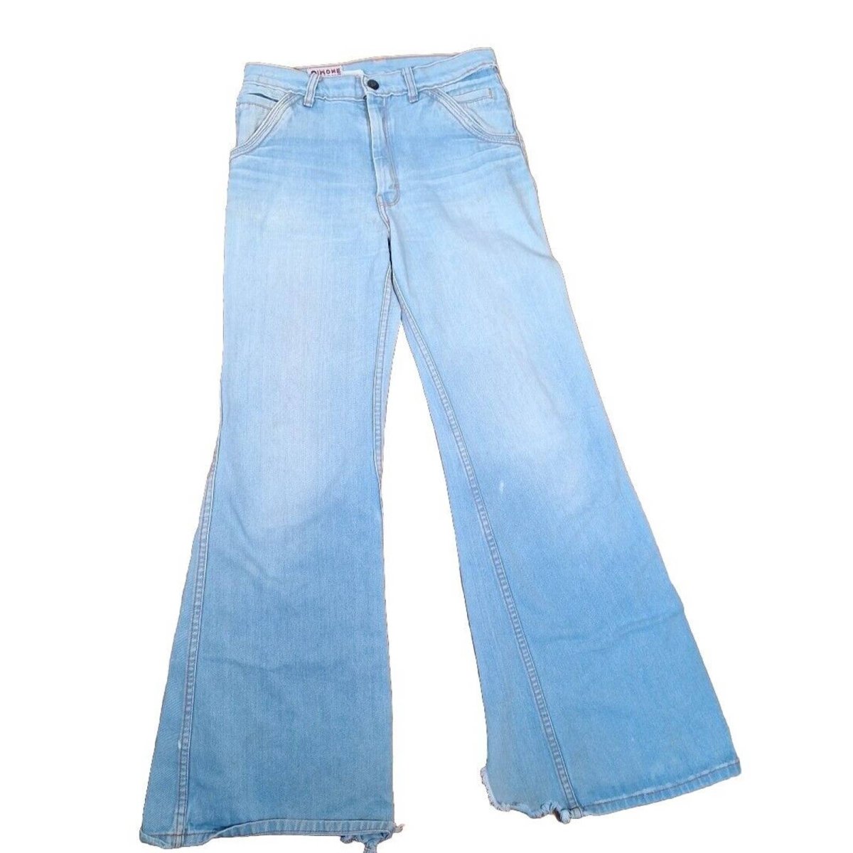 Vintage 70s Destroyed Light Wash Denim Bell Bottom Jeans 29x31 Slim - themallvintage The Mall Vintage