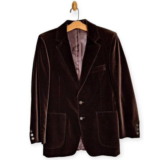 Vintage 70s Double Vent 2 Button Brown Velvet Interior Belt Back Jacket Blazer Men 38R - themallvintage The Mall Vintage
