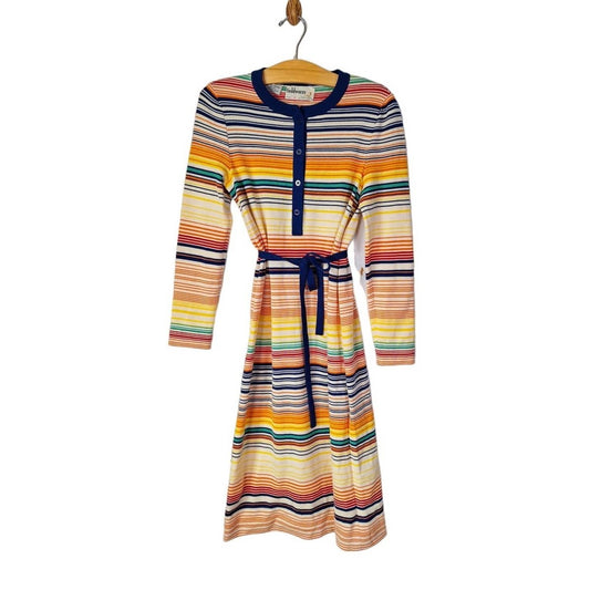 Vintage 70s Goldworm Merino Wool Rainbow Stripe Dress AS IS Women's Size S/M - themallvintage The Mall Vintage