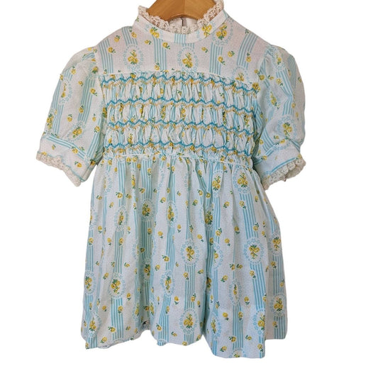 Vintage 70s Kids Polly Flinders Smocked Dress Girls Size 4 - themallvintage The Mall Vintage 1970s Dresses Girls
