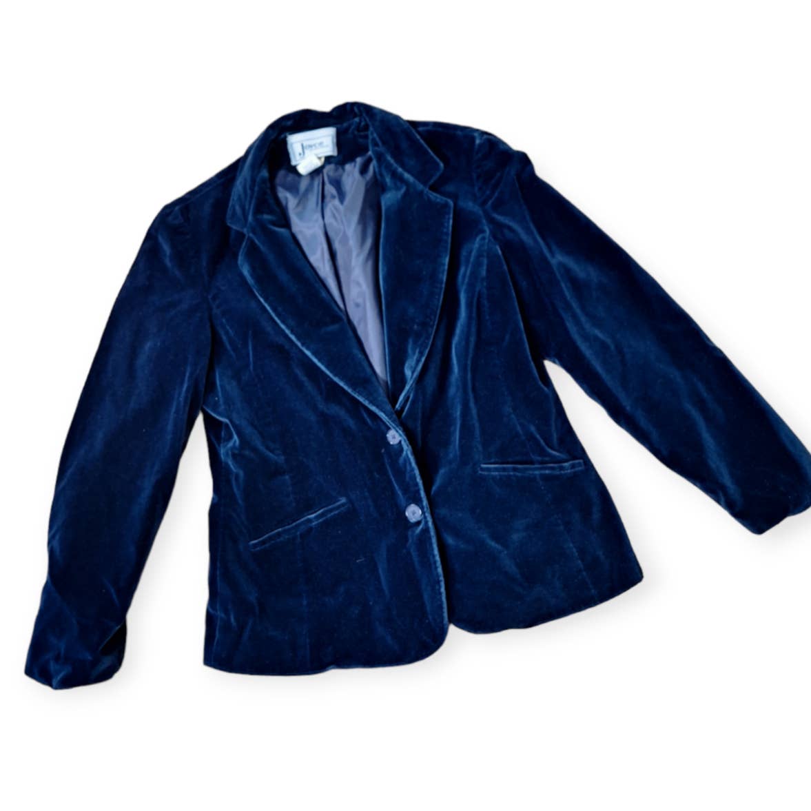 Vintage 70s Midnight Blue Velvet Blazer Jacket Women's Size Medium 8/10 - themallvintage The Mall Vintage