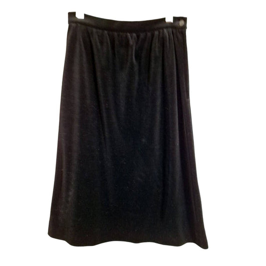 Vintage 70s/80s Black Velvet A Line Below the Knee Skirt Women Size Small Waist 26" - themallvintage The Mall Vintage