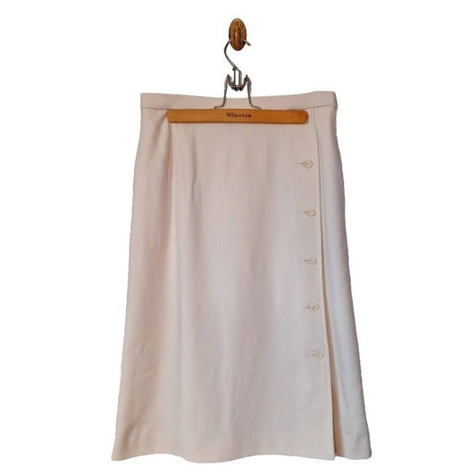 Vintage 70s/80s Cream Wool Button Front Midi Skirt Women Size 8 Medium - themallvintage The Mall Vintage 1970s 1980s Skirts