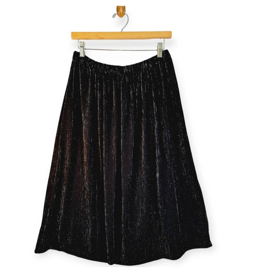 Vintage 70s/80s Homemade Black/Silver Metallic Midi Skirt Size O/S Waist 30-44 - themallvintage The Mall Vintage