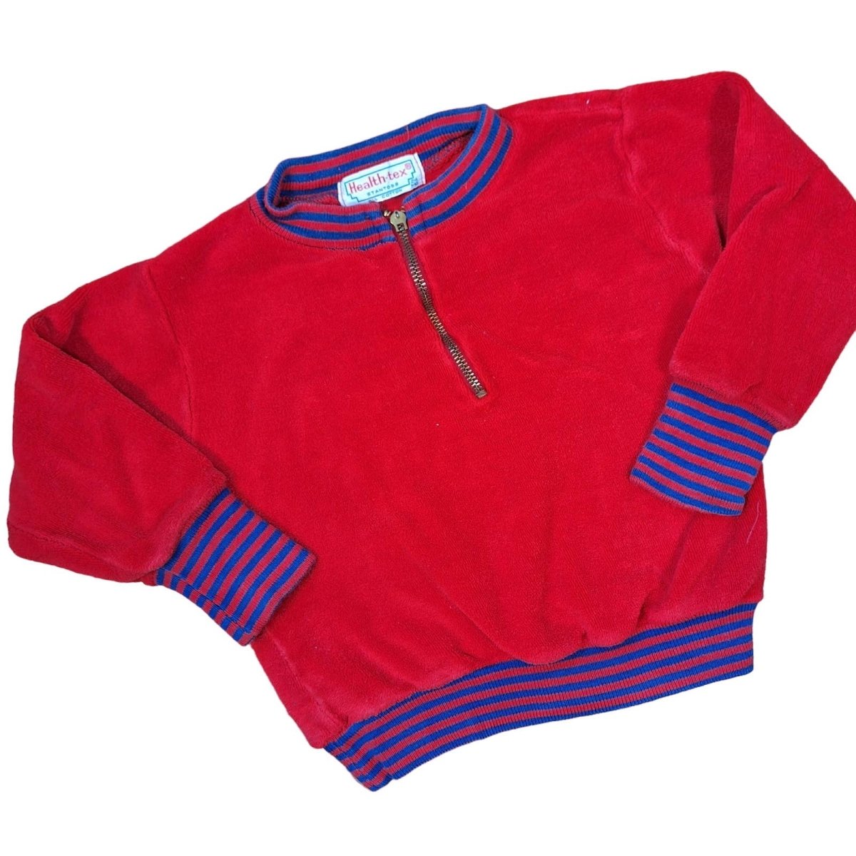 Vintage 70s/80s Kids Velour 1/4 Zip Sweatshirt Unisex Toddler 24mo - themallvintage The Mall Vintage