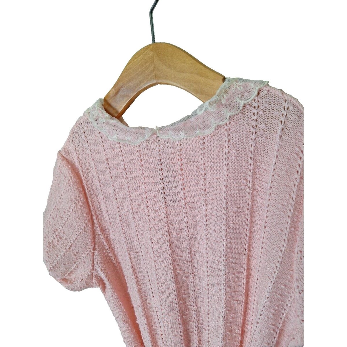 Vintage 70s/80s Pink Knit Lace Collar Dress Girls Size 6/8 Please Check Measurements - themallvintage The Mall Vintage