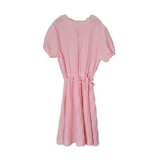 Vintage 70s/80s Pink Knit Lace Collar Dress Girls Size 6/8 Please Check Measurements - themallvintage The Mall Vintage 1970s 1980s Cottagecore