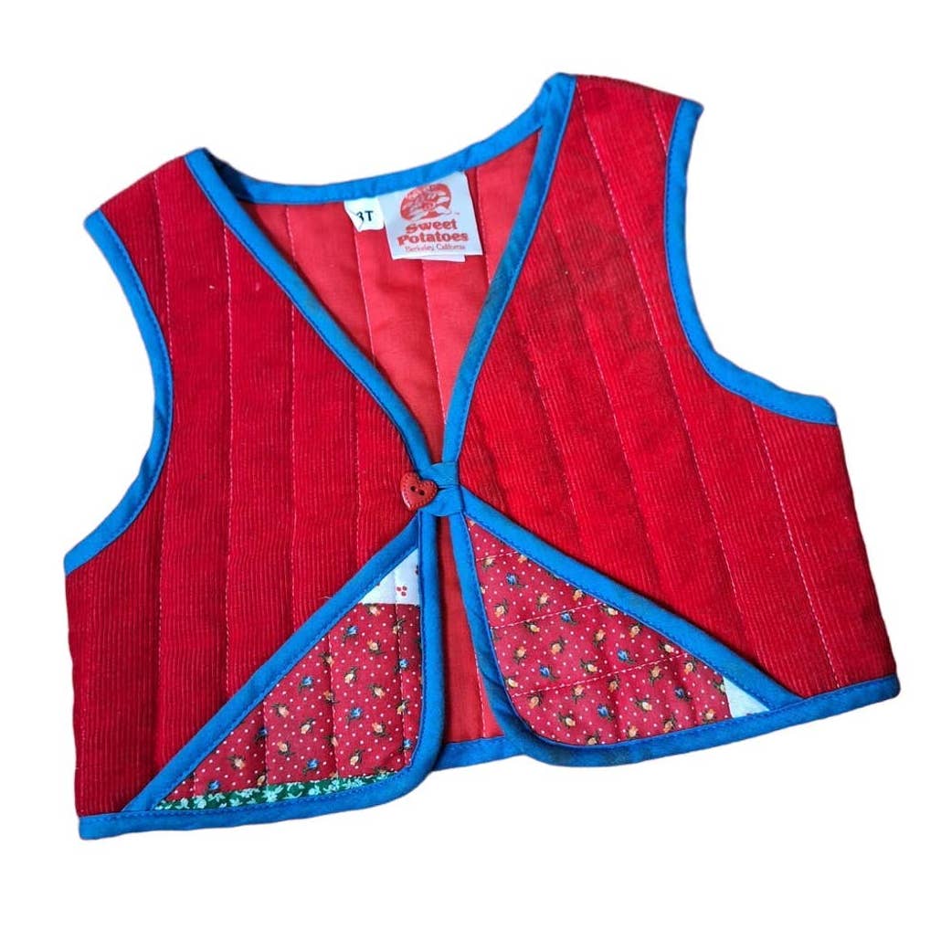 Vintage 70s/80s Red Quilted Corduroy Vest Size 3T AS IS - themallvintage The Mall Vintage