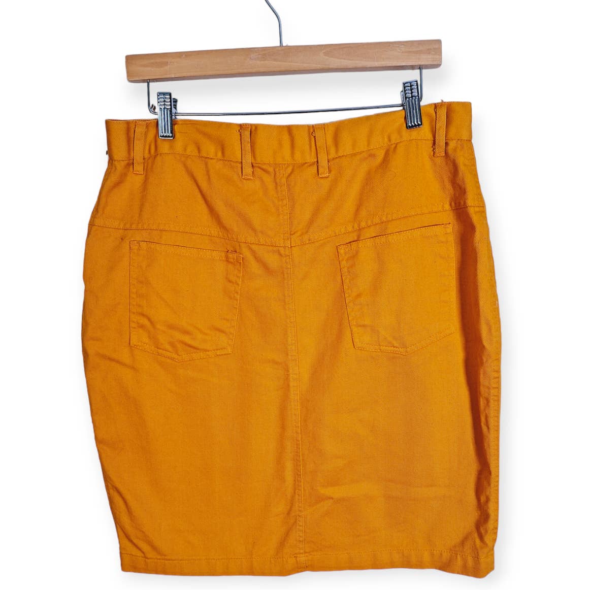 Vintage 80s 90s Orange Mustard Denim Skirt Size 34" Waist - themallvintage The Mall Vintage