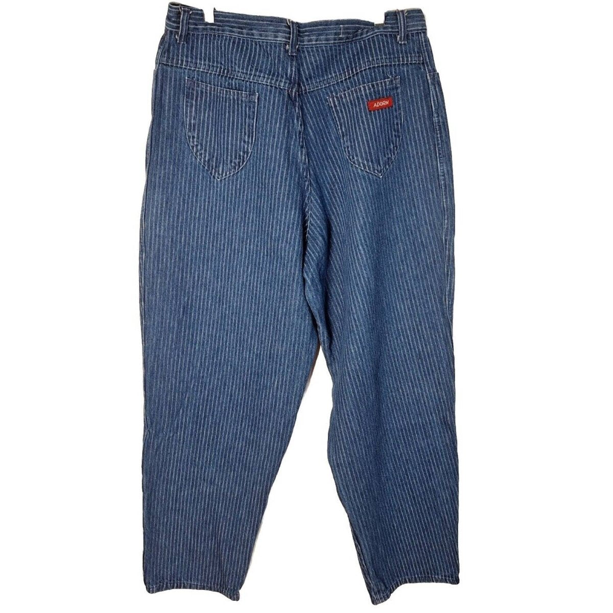 Vintage 80s All Cotton Dark Wash Railroad Stripe Jeans Unisex Size 36x32 - themallvintage The Mall Vintage