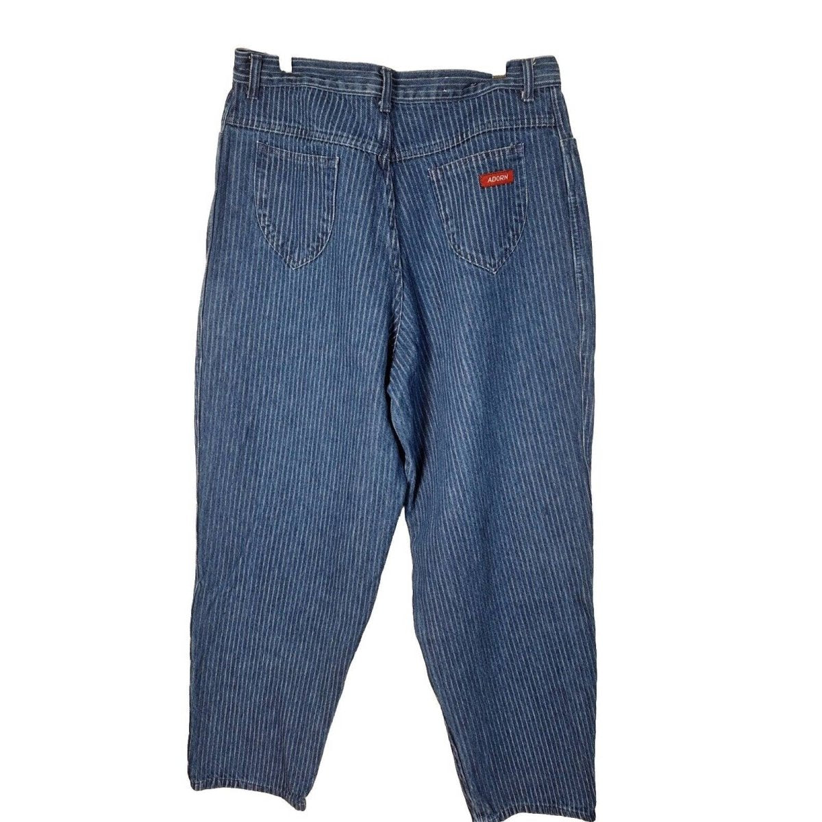 Vintage 80s All Cotton Dark Wash Railroad Stripe Jeans Unisex Size 36x32 - themallvintage The Mall Vintage