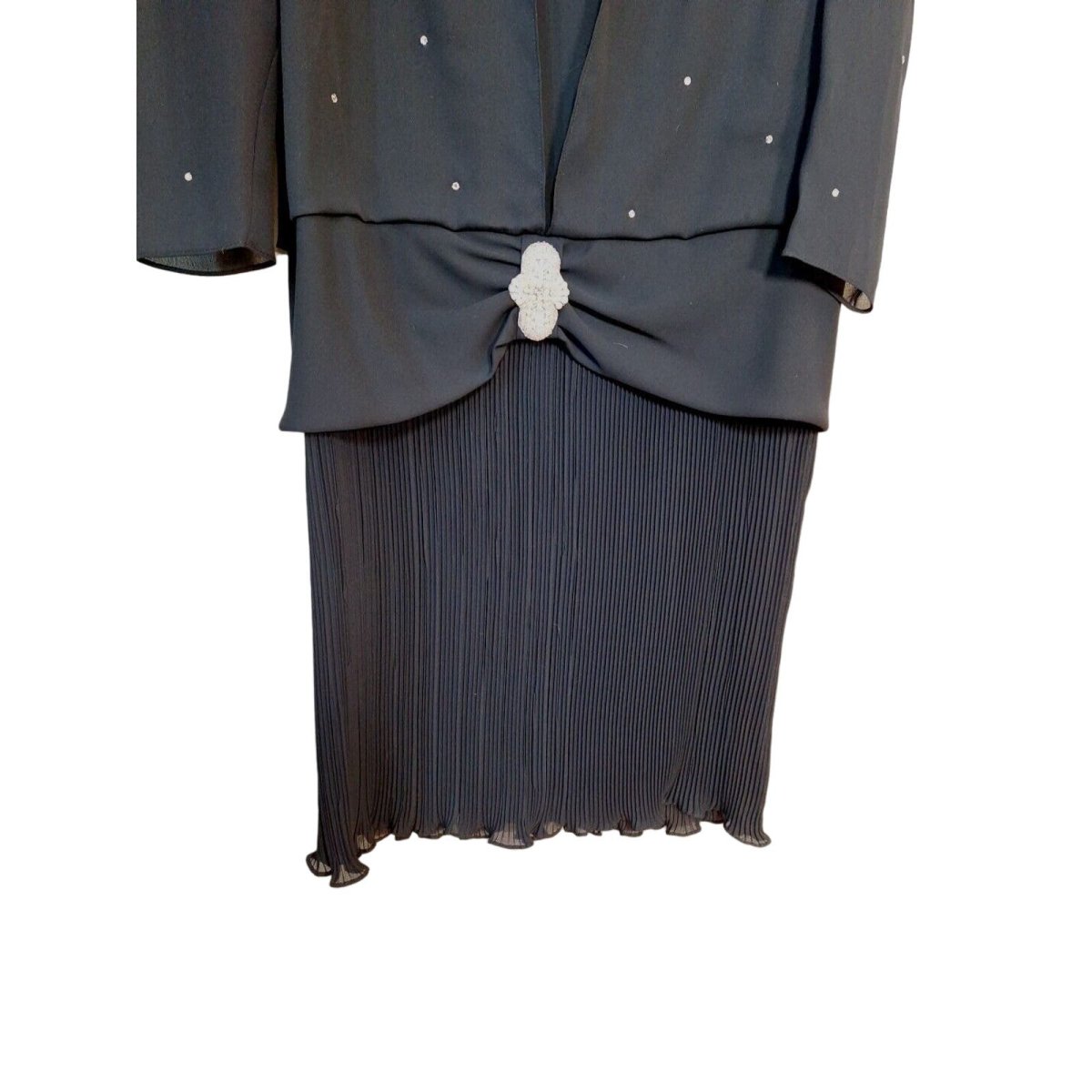 Vintage 80s Black Drop Waist Rhinestone Semi Sheer Disco Dress Women Size S/M - themallvintage The Mall Vintage