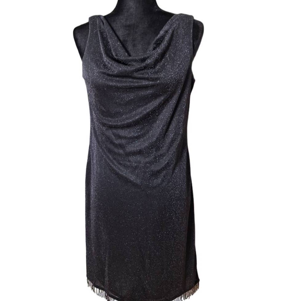 Vintage 80s Black Metallic Cowl Neck Party Dress Size 6 S/M - themallvintage The Mall Vintage