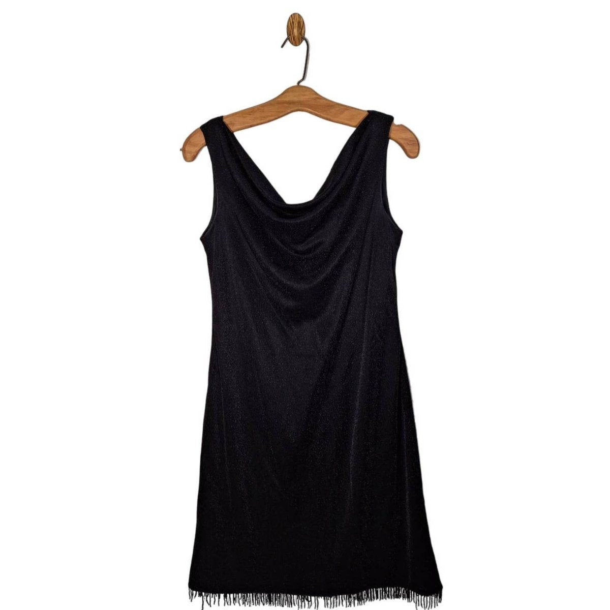 Vintage 80s Black Metallic Cowl Neck Party Dress Size 6 S/M - themallvintage The Mall Vintage