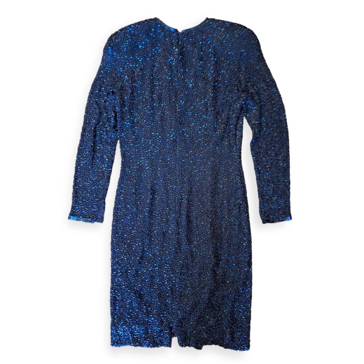 Vintage 80s Blue Silk Beaded Cocktail Dress Women's Size XS/S 2/4 - themallvintage The Mall Vintage