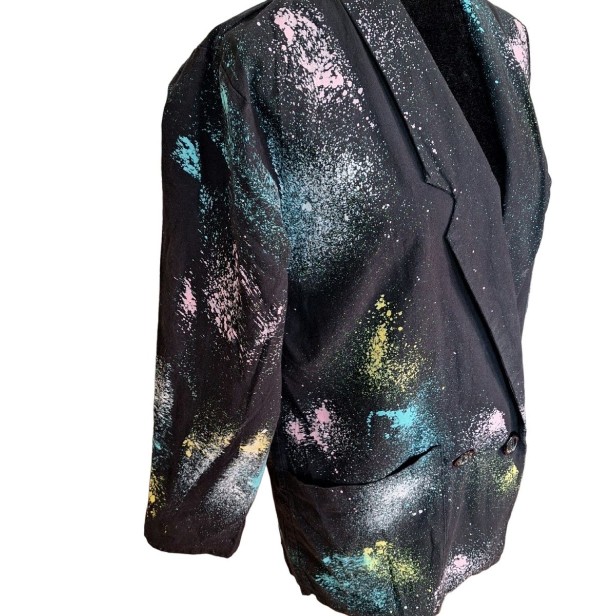 Vintage 80s Cotton Double Breasted Paint Splatter Blazer Women Size Small to Medium - themallvintage The Mall Vintage