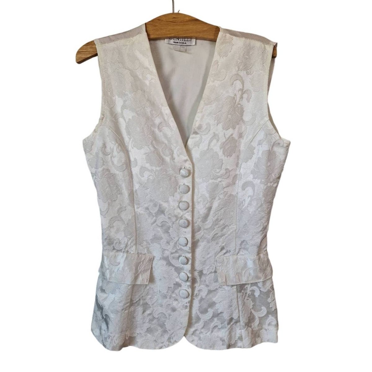 Vintage 80s Cream Embossed 8 Button Vest Women's Size M/L - themallvintage The Mall Vintage