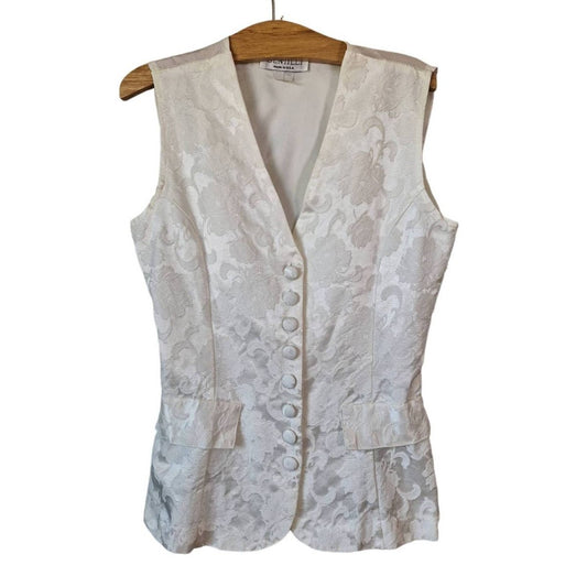 Vintage 80s Cream Embossed 8 Button Vest Women's Size M/L - themallvintage The Mall Vintage