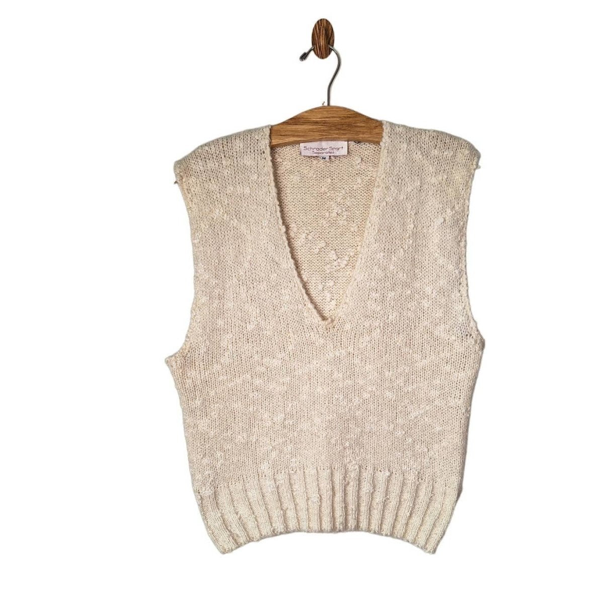 Vintage 80s Cream Wool/Mohair Marled Knit Sweater Vest Women's Size Medium - themallvintage The Mall Vintage