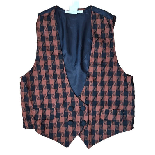 Vintage 80s Deep V Double-Breasted Houndstooth Vest Size Small to Large - themallvintage The Mall Vintage