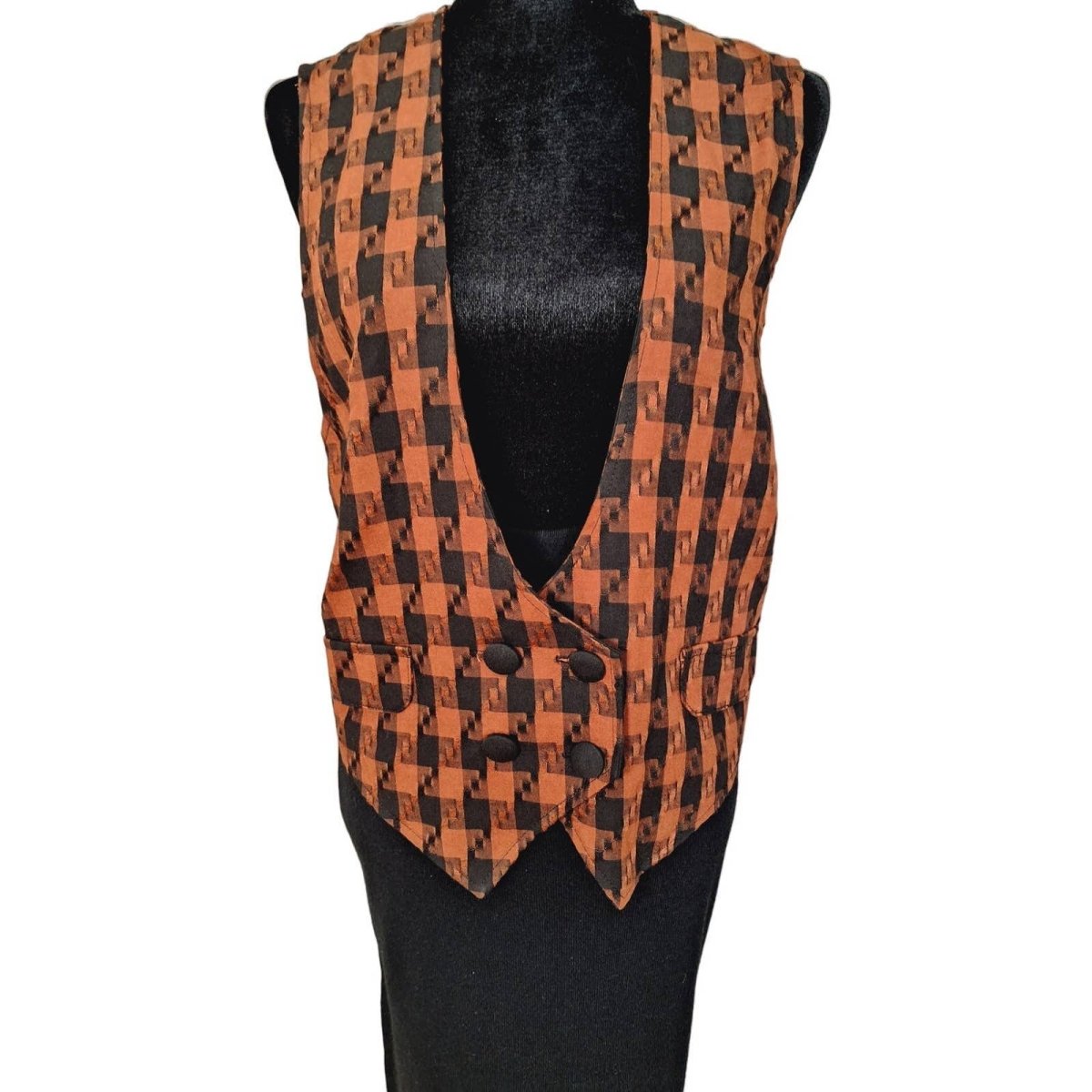 Vintage 80s Deep V Double-Breasted Houndstooth Vest Size Small to Large - themallvintage The Mall Vintage