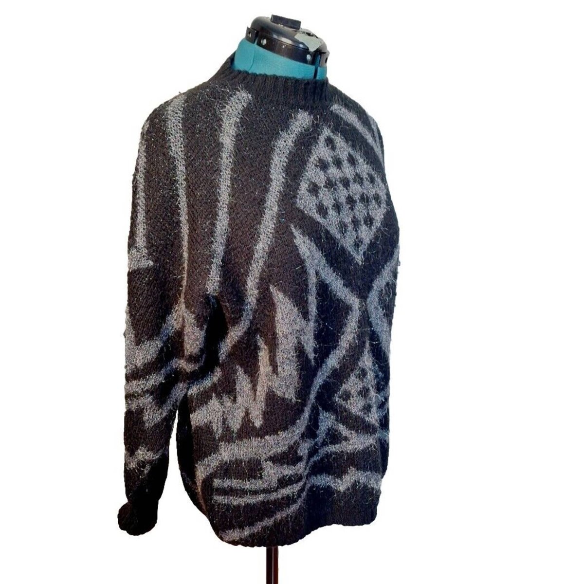 Vintage 80s Forenza Italy Geometric Slouchy Sweater Unisex Women Size Medium - themallvintage The Mall Vintage