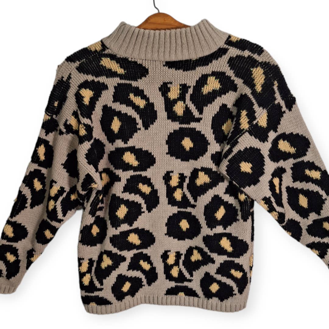 Vintage 80s Leopard Metallic Knit Sweater - themallvintage The Mall Vintage