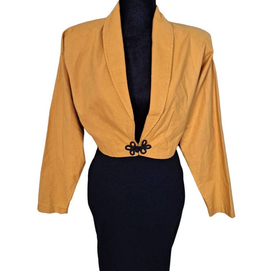 Vintage 80s Mustard Dolman Sleeve Cropped Jacket Size Medium - themallvintage The Mall Vintage 1980s Capsule Fall Capsule