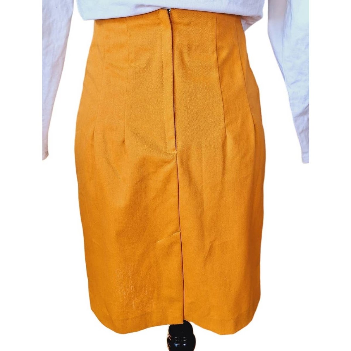 Vintage 80s Mustard Yellow High Waist Mini Pencil Skirt Size XS/S Waist 25" - themallvintage The Mall Vintage