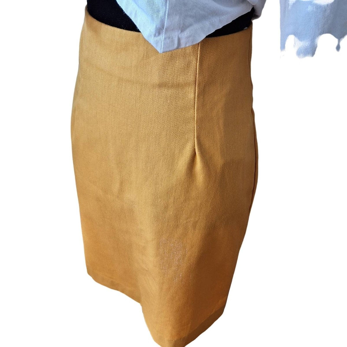 Vintage 80s Mustard Yellow High Waist Mini Pencil Skirt Size XS/S Waist 25" - themallvintage The Mall Vintage