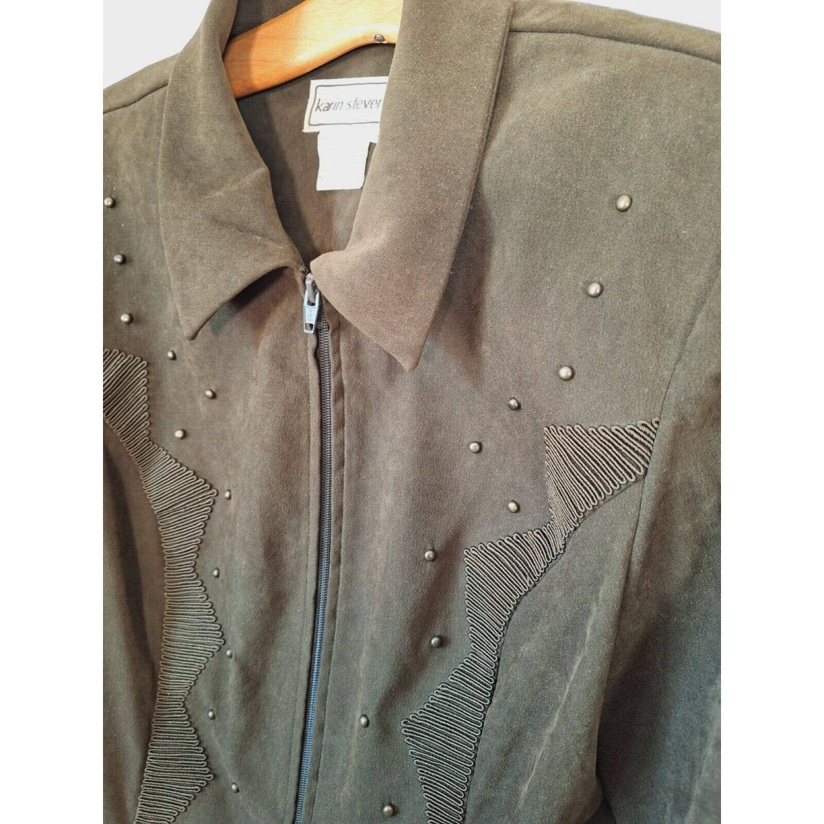 Vintage 80s Olive Green Zip Jacket Size Large - themallvintage The Mall Vintage